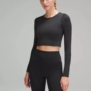 Lululemon Ebb to Street Long Sleeve Crop Top Black Size 10 Built-In Bra Yoga Top